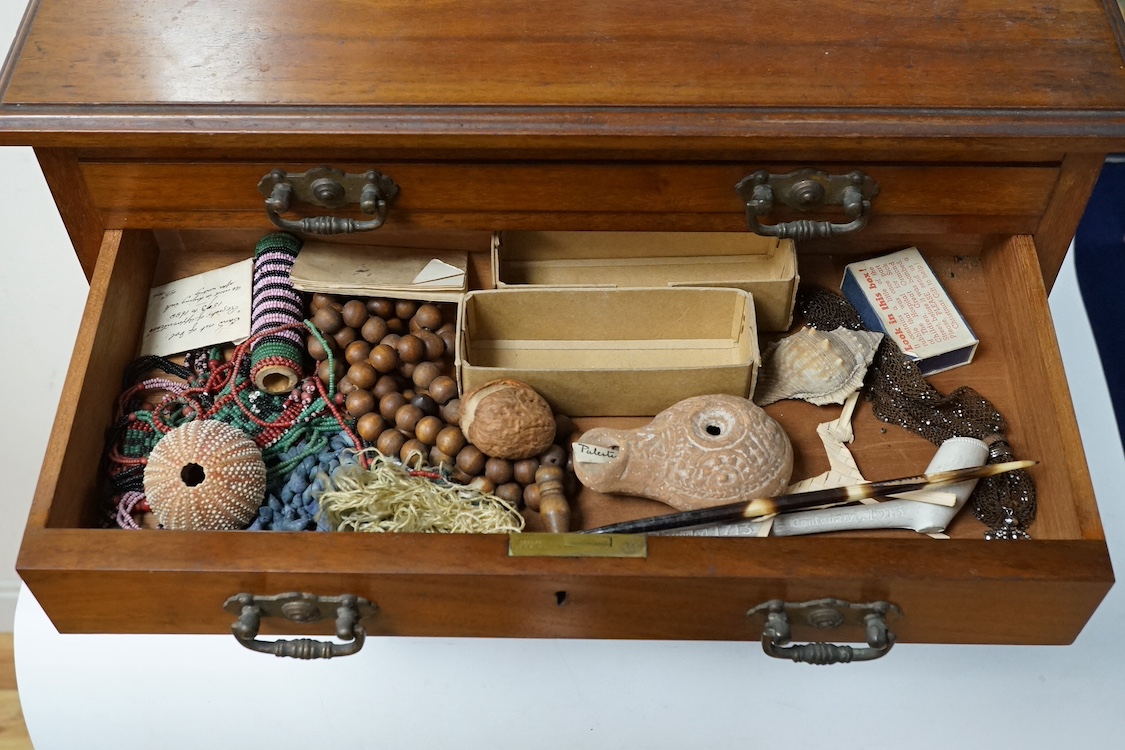 A late Victorian walnut collector's chest and contents. Condition - varies